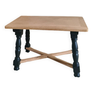 Table basse vintage chêne brut et noir