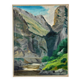 Peinture à l'huile sur toile "Falaise et rivière" n°44