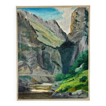 Oil painting on canvas "Cliff and River" No. 44