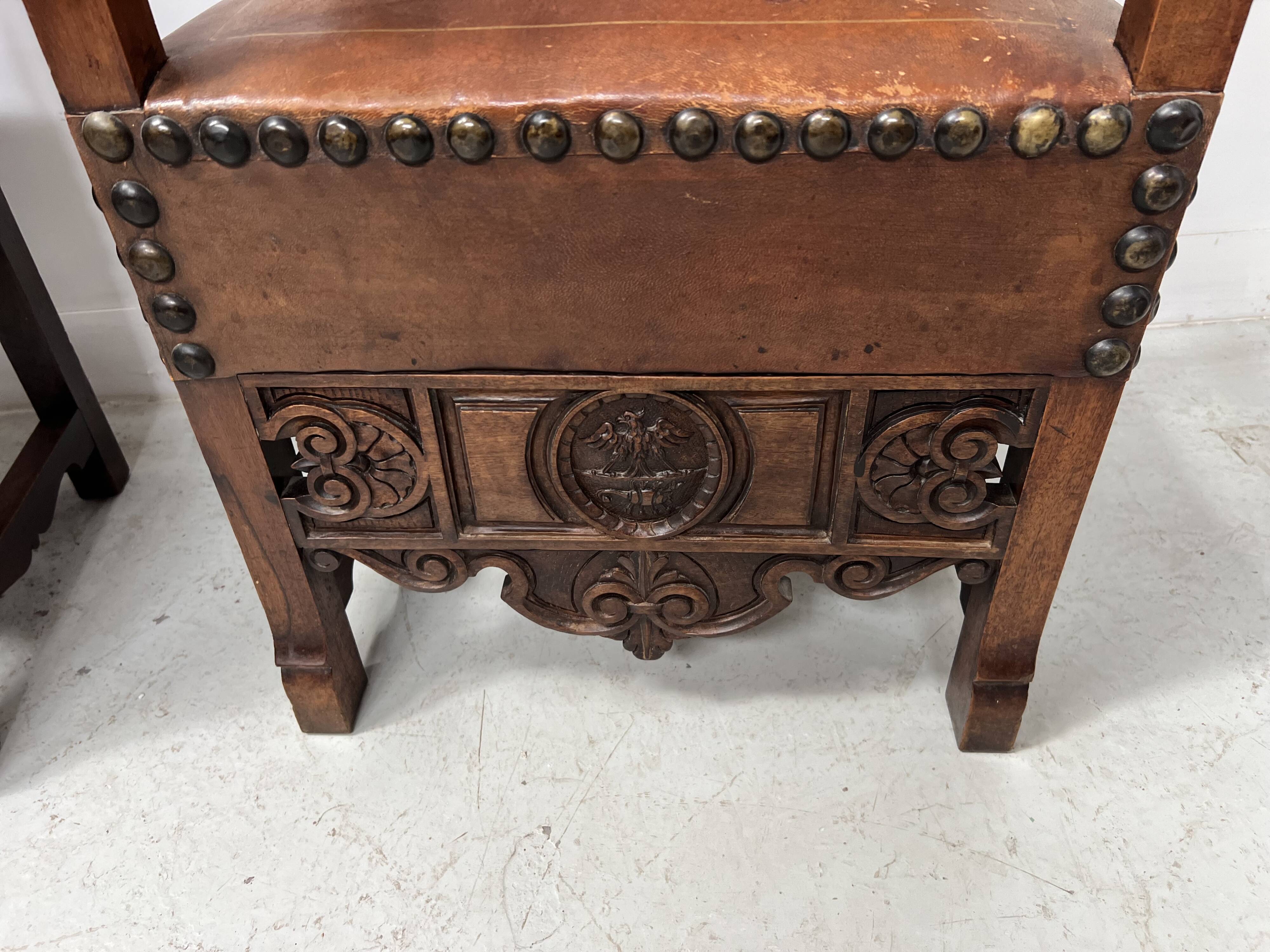 Pair of Renaissance style armchairs in walnut, 20th century
