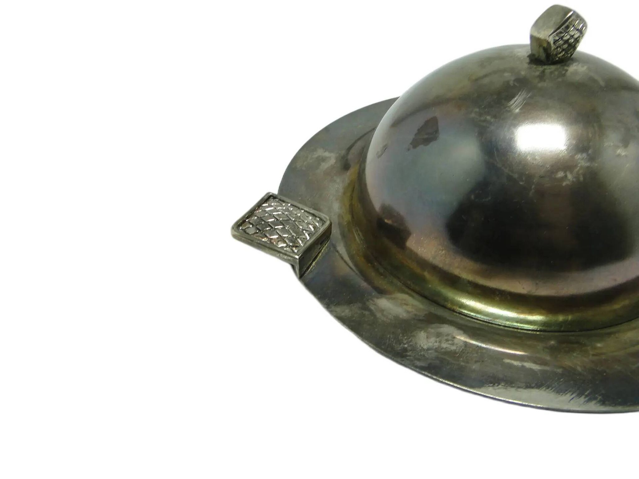 Art Deco butter dish, silver-plated brass, Belgium, 1970s.