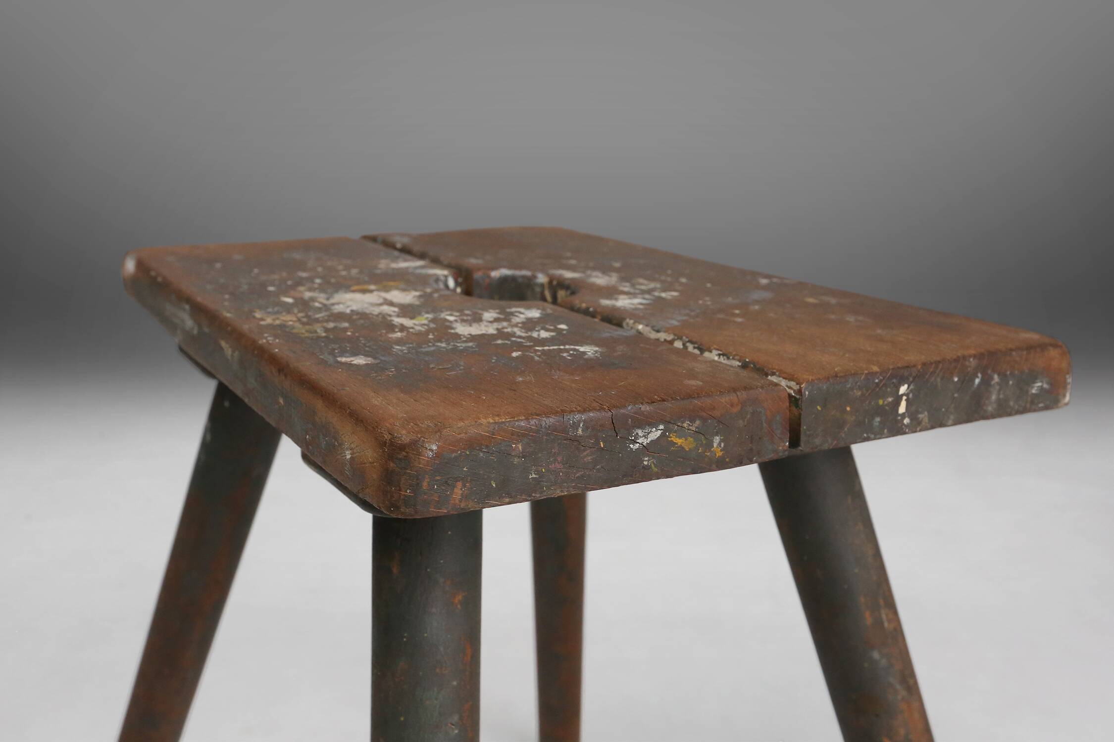 Industrial wooden French painters stool with rich patina from the 1930s