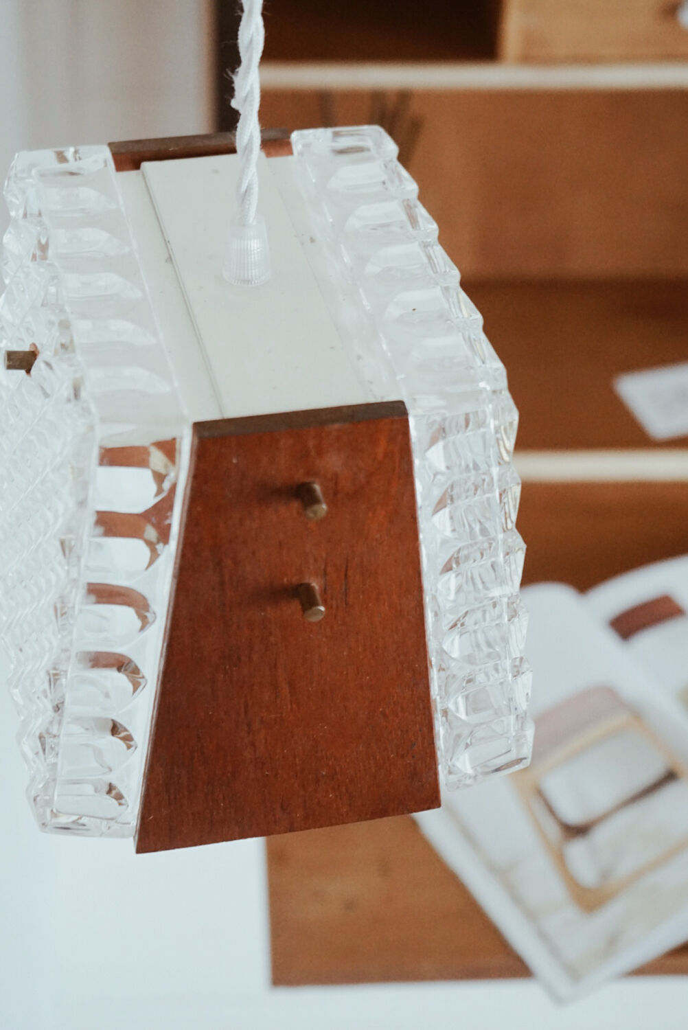 Scandinavian teak and glass pendant light 🌿 Vintage