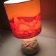 Lampe ovoïde en pierre sculptée et abat jour imprimé / vintage années 60-70