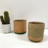 Pair of small rattan pot baskets