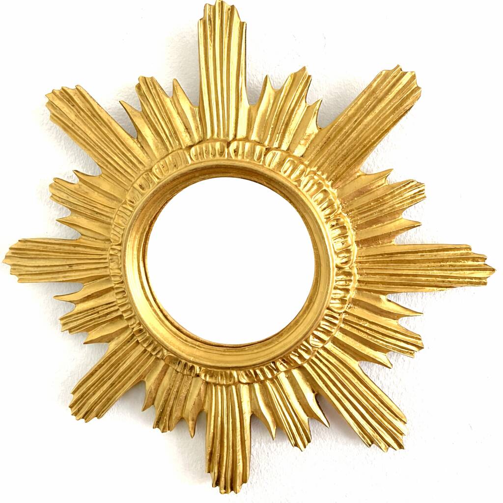 Golden carved wooden sun mirror — 42 cm