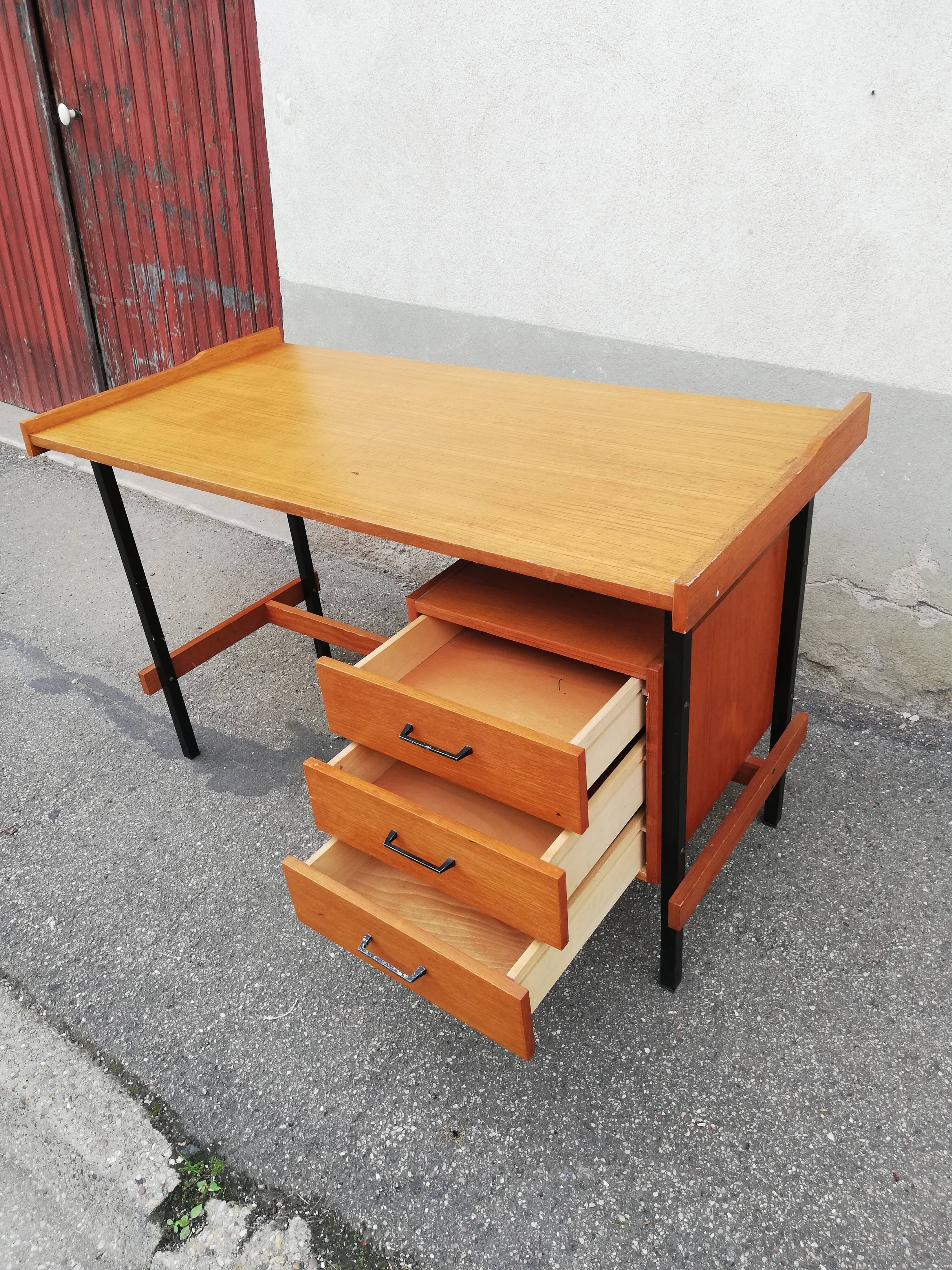 Bureau vintage métal et caisson bois