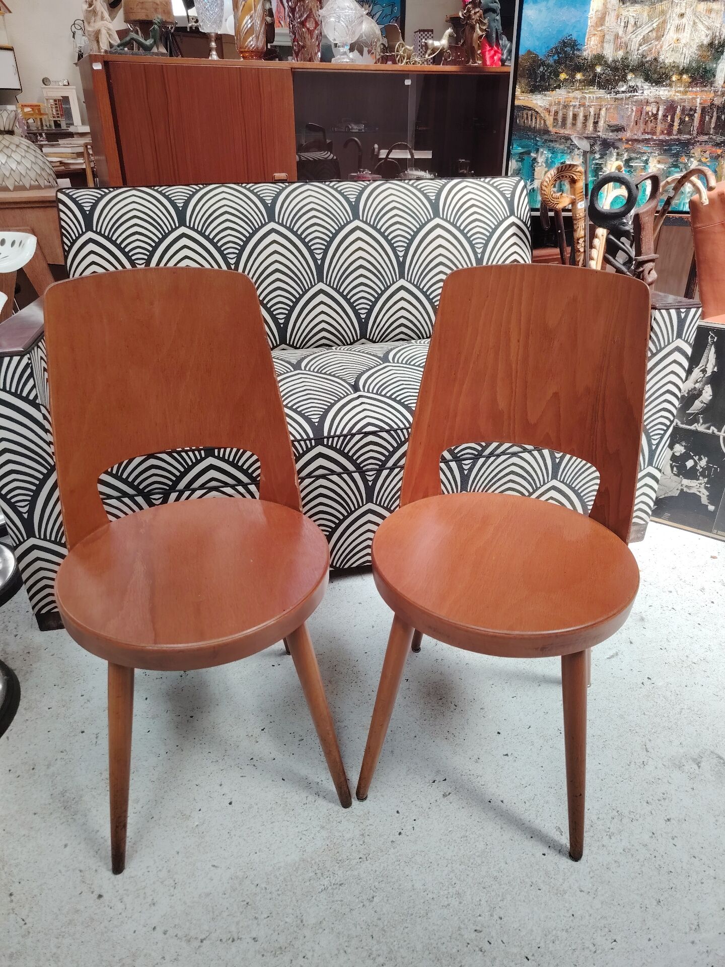 Pair of Scandinavian chairs with round seats, 1950s