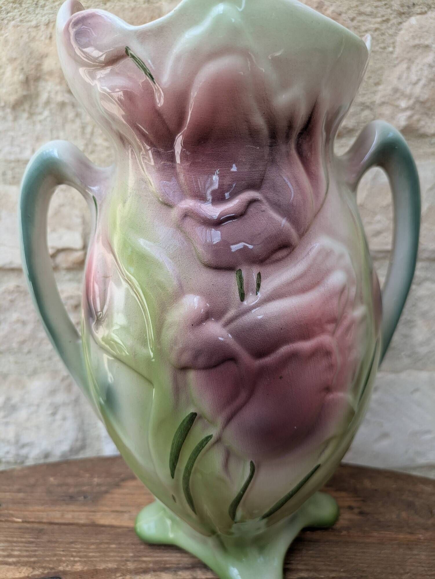 Art Nouveau barbotine vase Gerber Prestige Paris with floral decoration