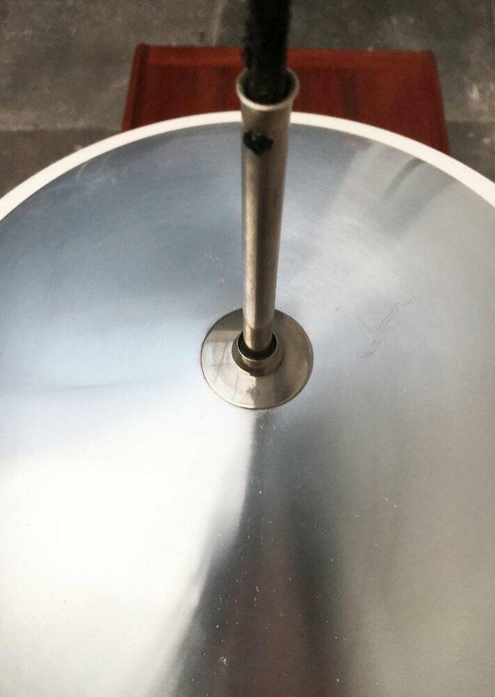 German pendant lamp in aluminium and glass from the Mid-Century space by Doria, 1960s.