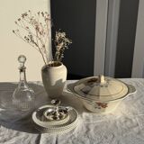 Antique Sarreguemines soup tureen with lid, rose pattern, D33 H28.