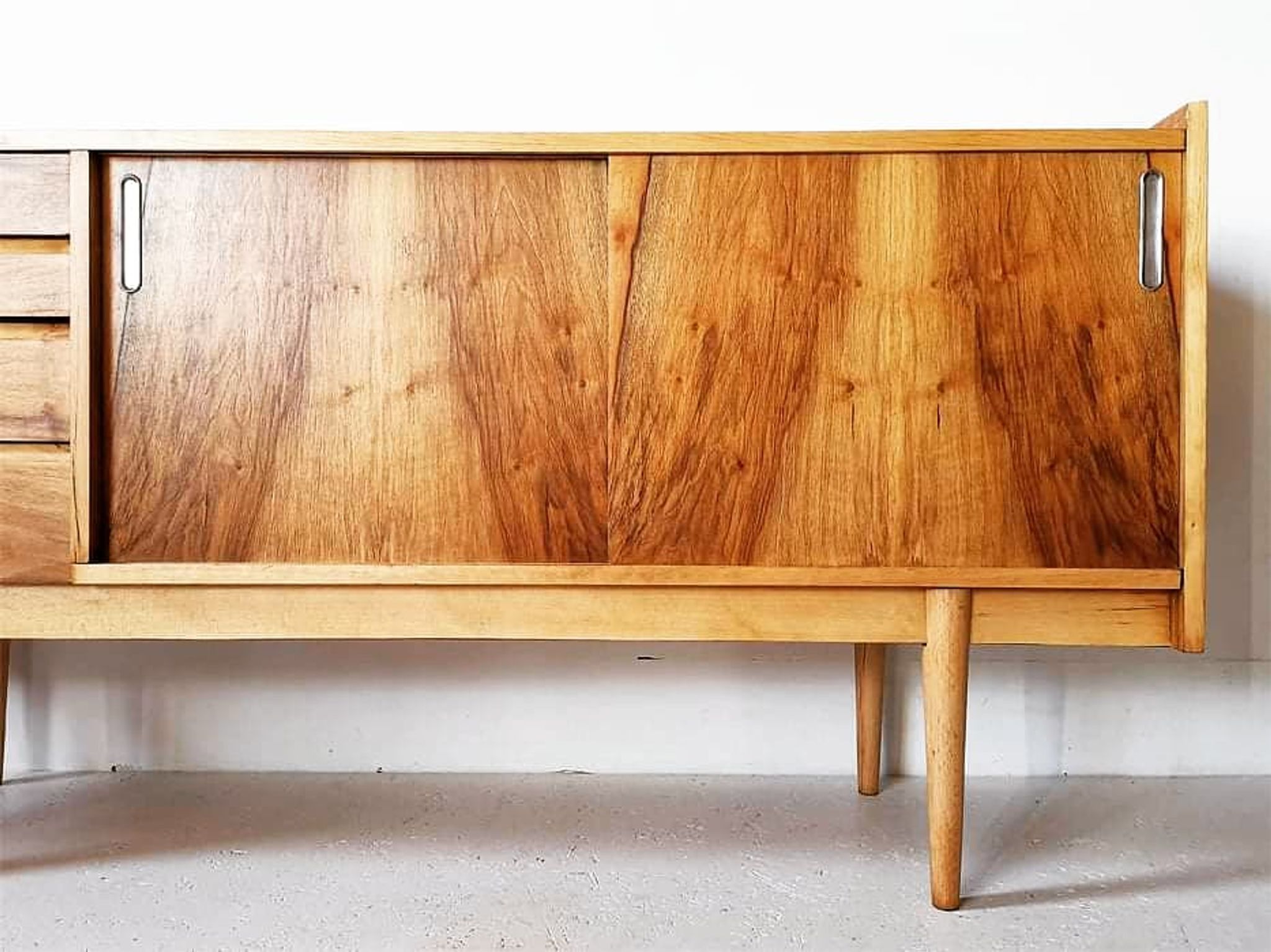 Walnut veneer row edition Bytomskie Zaklady, Polish Mid-Century 1960s