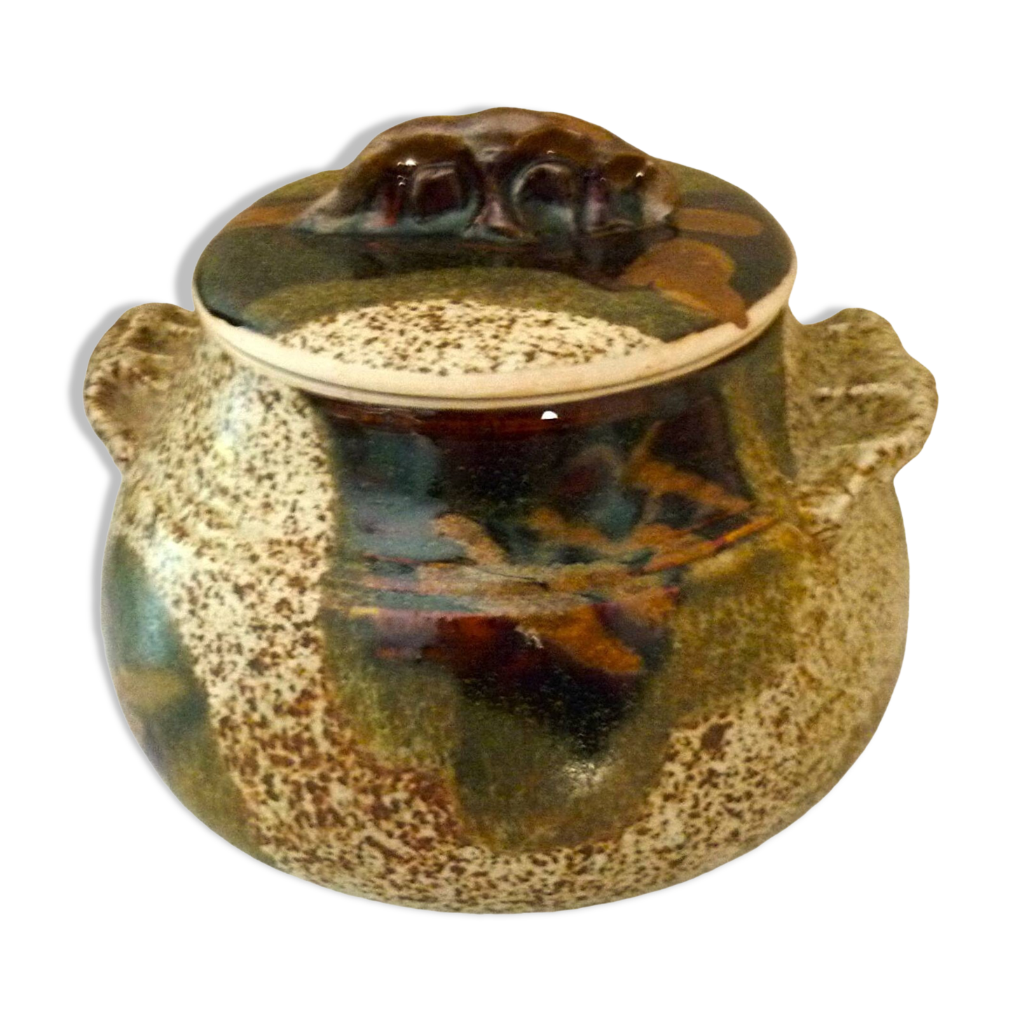 Vegetable dish, covered pot, glazed ceramic art, 1970s, signature to be identified