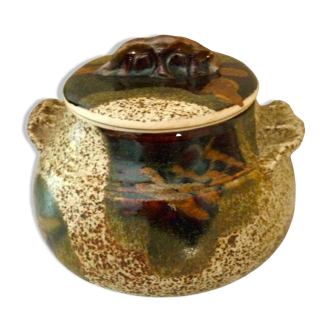 Vegetable dish, covered pot, glazed ceramic art, 1970s, signature to be identified