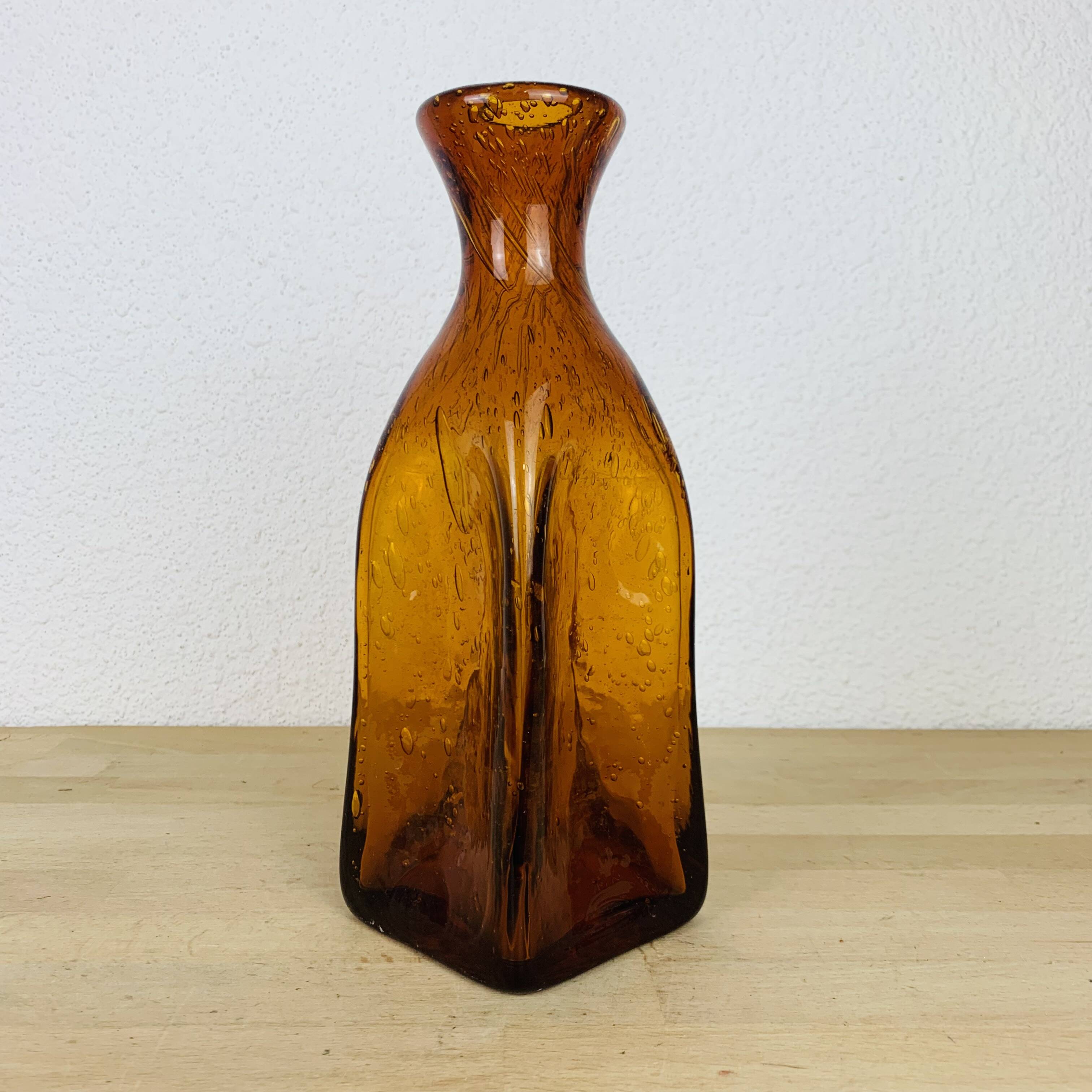 Vintage amber Biot bubbled glass vase