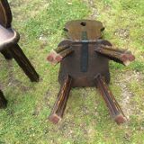 Brutalist rustic vintage chairs in solid oak. ( Series of 6 )