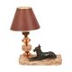French Art Deco Table Lamp Pink Marble Glass Shepherd Dog