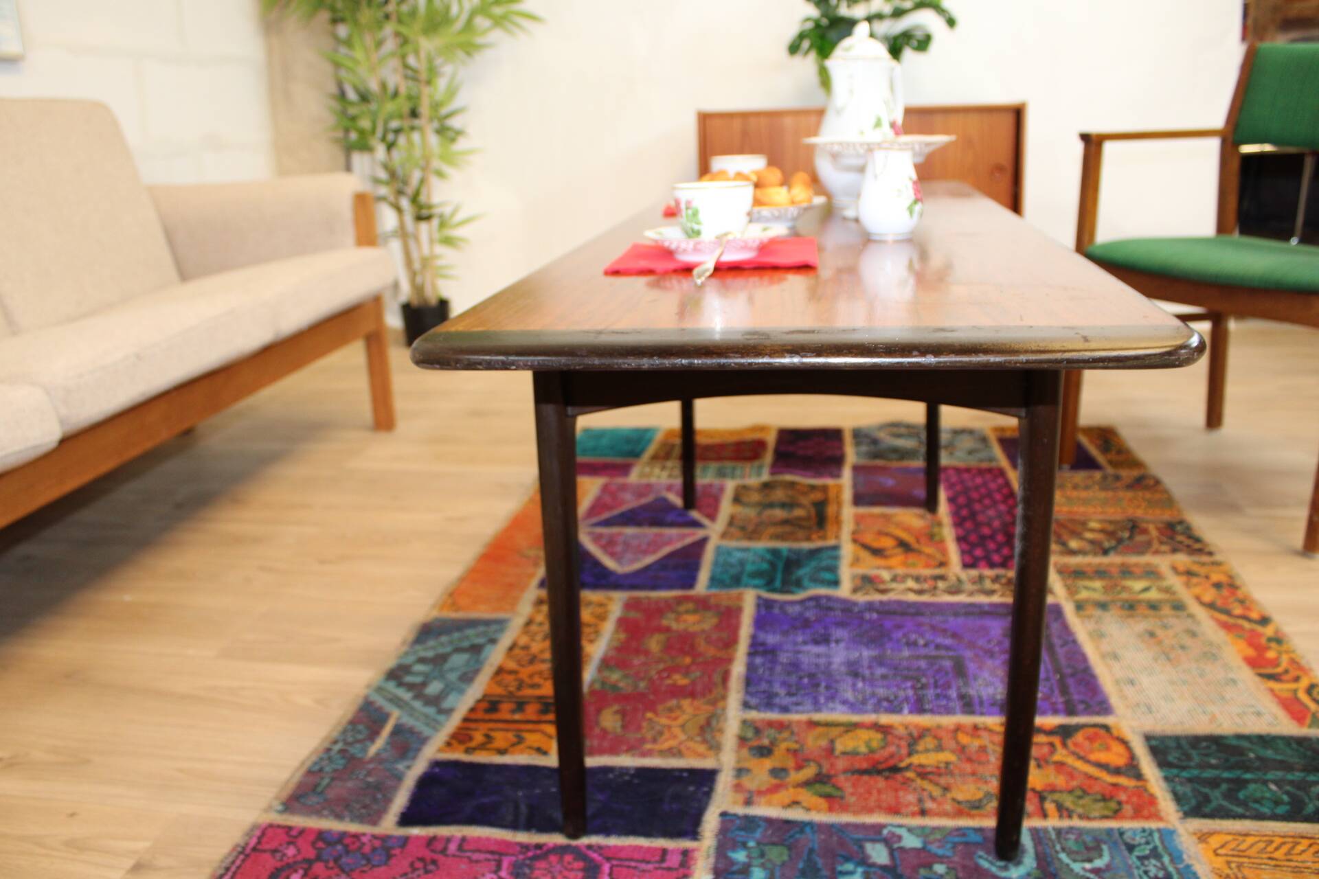 Vintage light and dark oak coffee table 140 cm 1960 Sweden