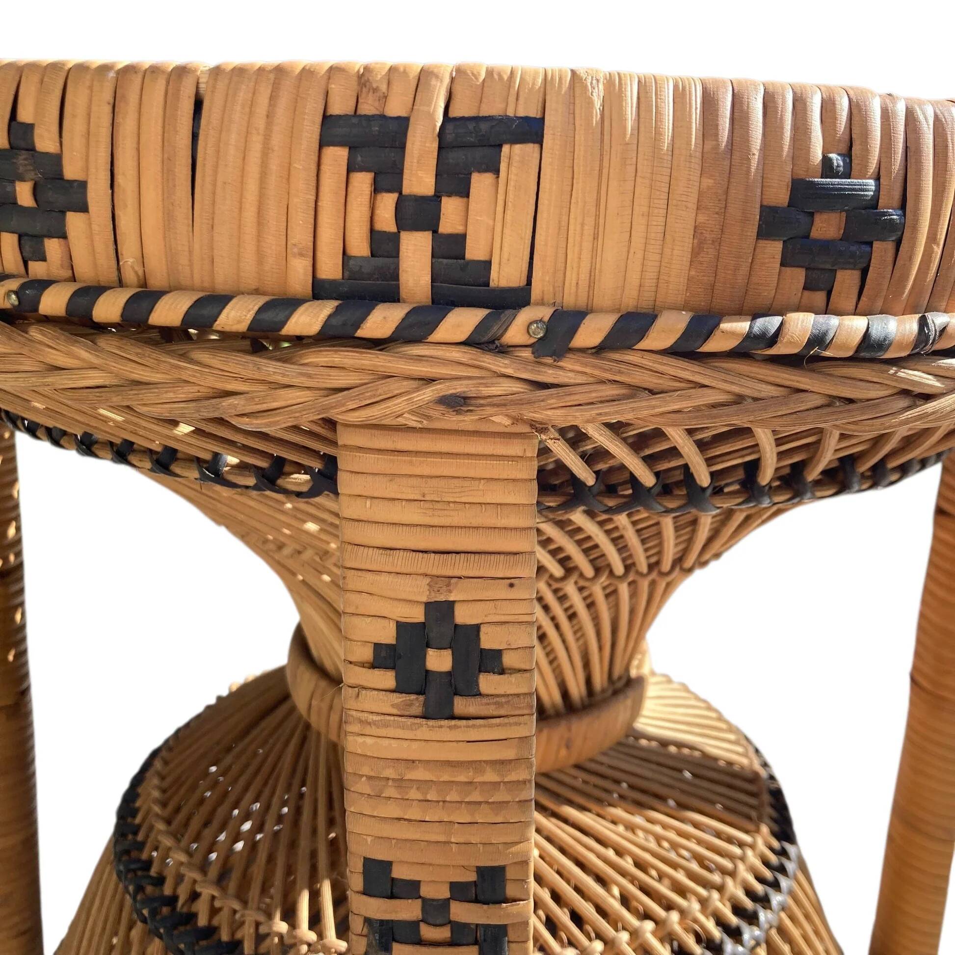 Vintage wicker and rattan stool from the 70s Emmanuelle.
