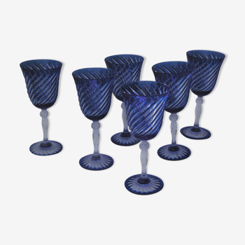 Cristal d'Arques - 6 Water glasses model Blue Waltz - Double layer crystal
