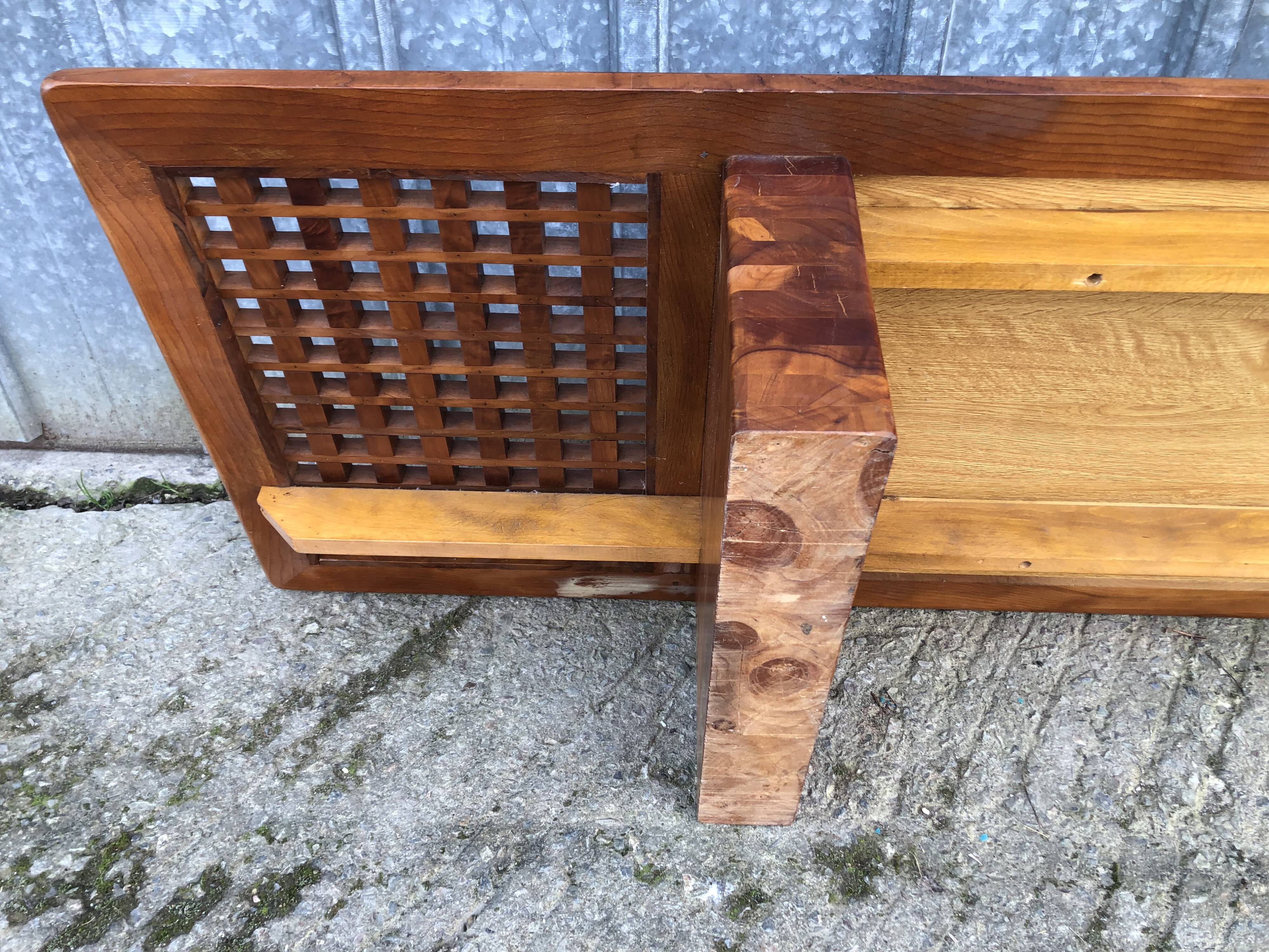 Vintage Yew Wood Bench with 3 Cushions
