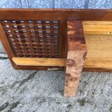 Vintage Yew Wood Bench with 3 Cushions