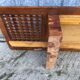 Vintage Yew Wood Bench with 3 Cushions