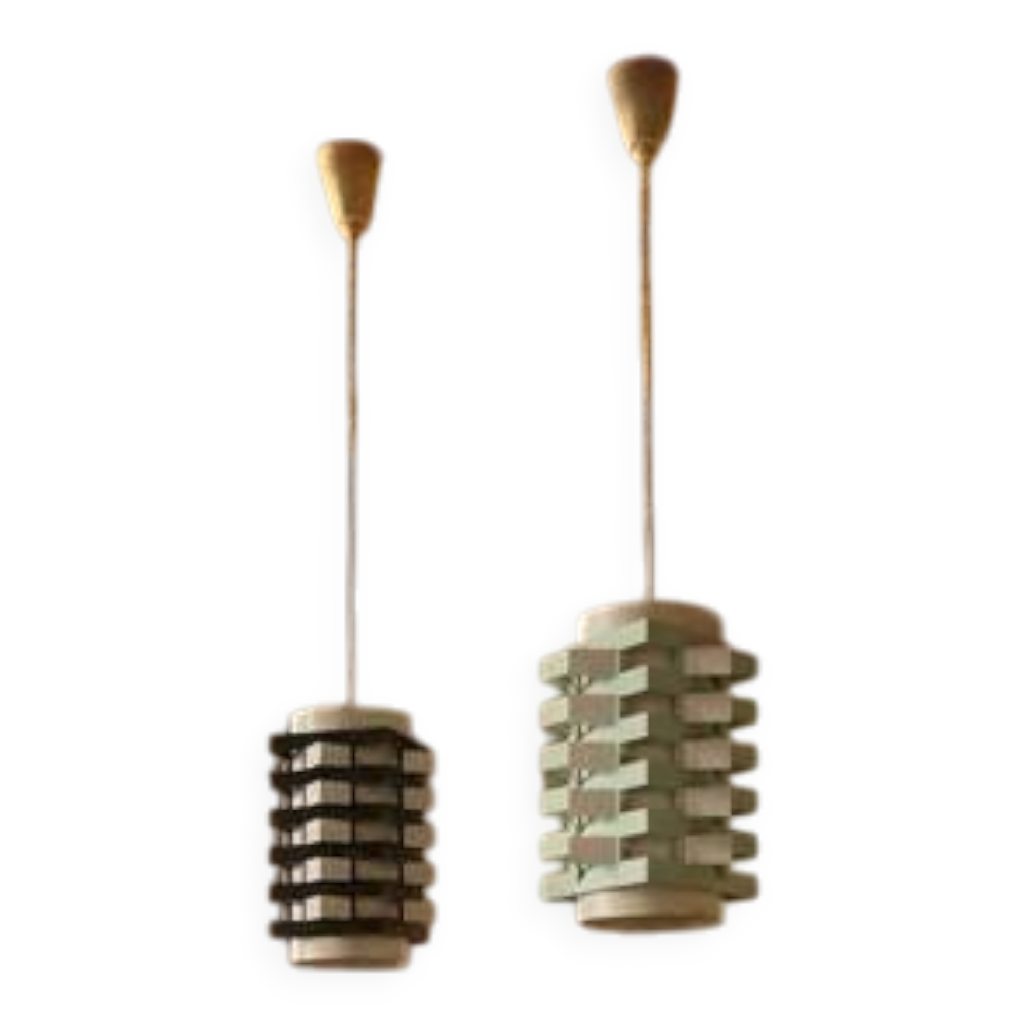 Pair of rare vintage table lamps, sculptural metal design, 1970s, 85 x 20 cm