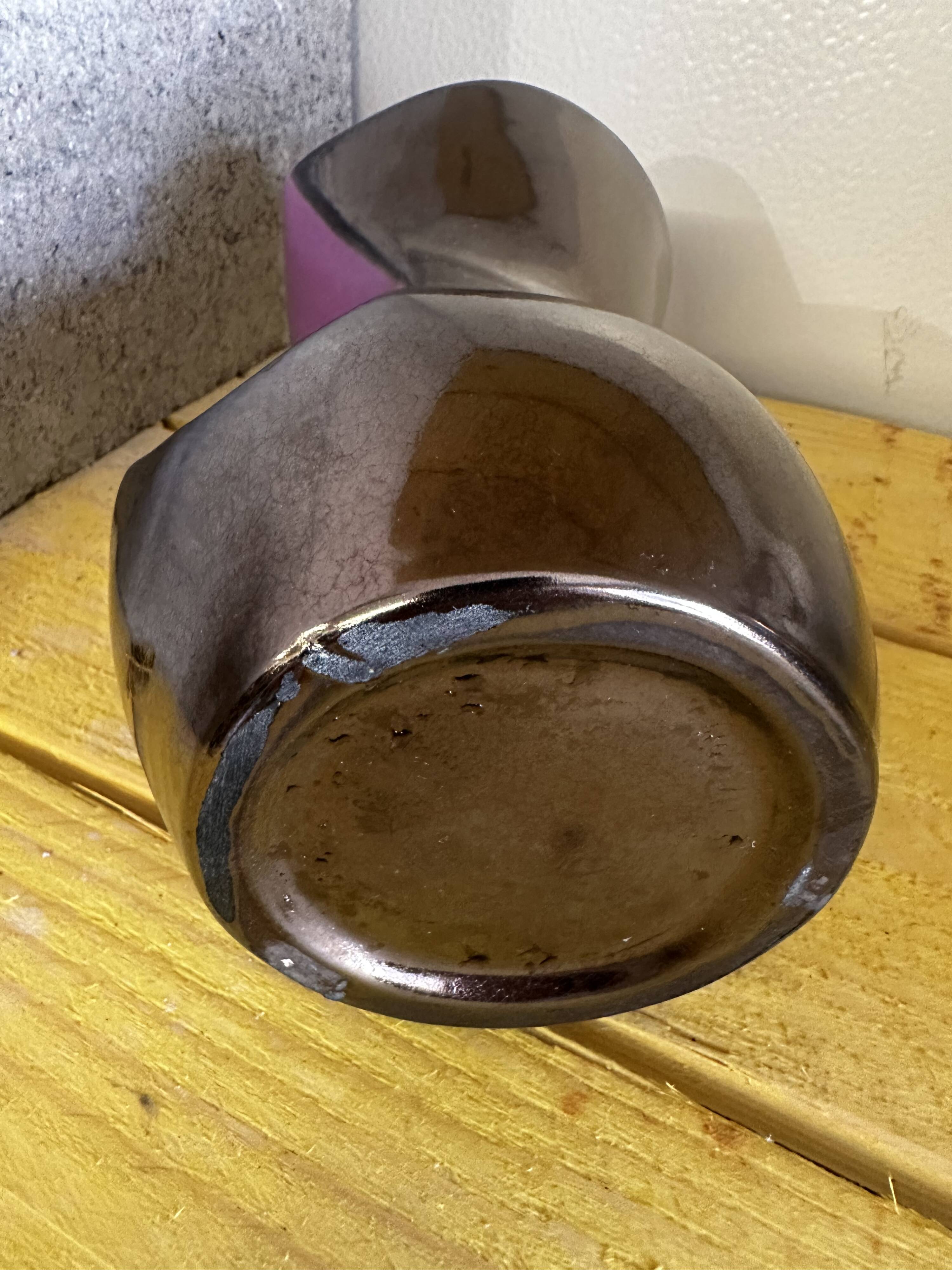 Free-form vase in iridescent black and mauve ceramic, Germany 1960