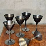 Set of six hammered metal stemmed glasses