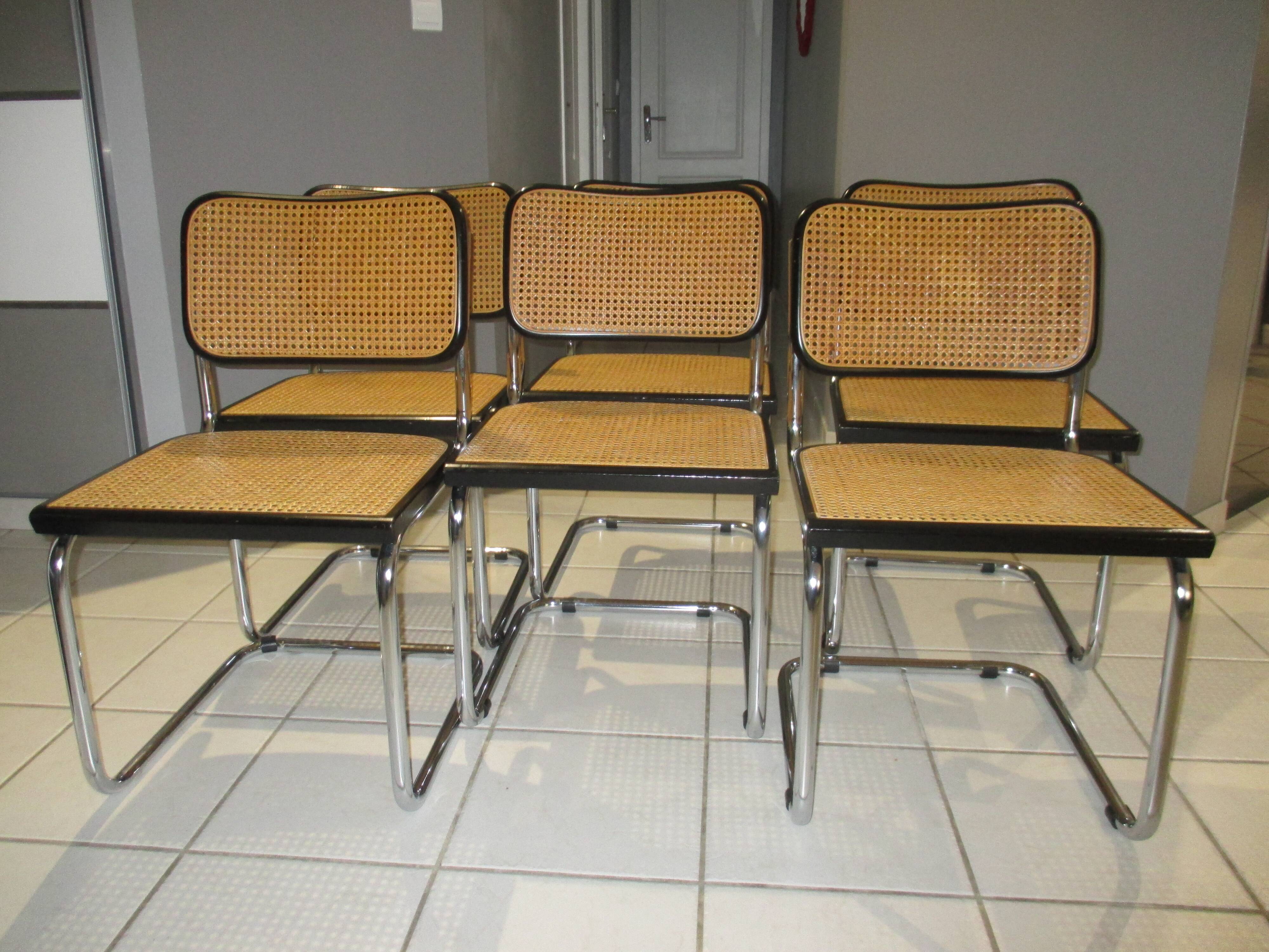 Suite 6 chaises cesca b32 Marcel Breuer vintage 1970/1980