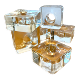 Set of 6 square molded glass candle holders
