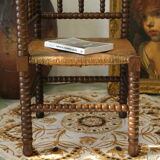 Pair of chairs corner fireplace turned beaded wood