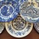 8 assiettes à dessert bleu & blanc Enoch Wood, Churchill & Lunéville