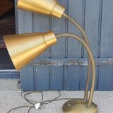 Designer desk lamp in gold metal 2 flexible arms from the 70s