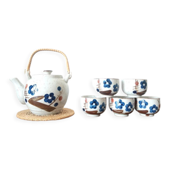 Stoneware tea set with currants, vintage Japan