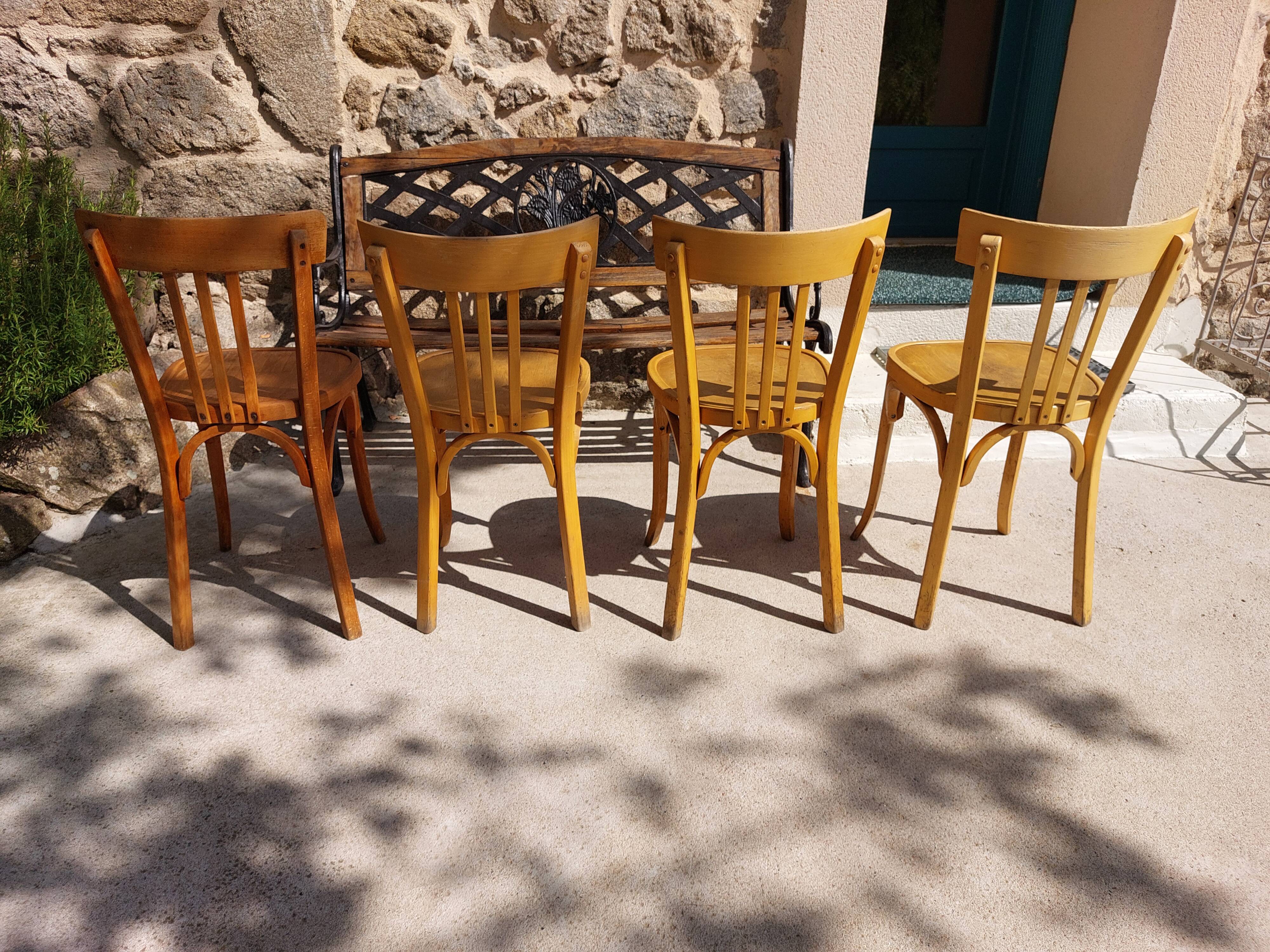 4 Baumann bistro chairs, different shades, vintage