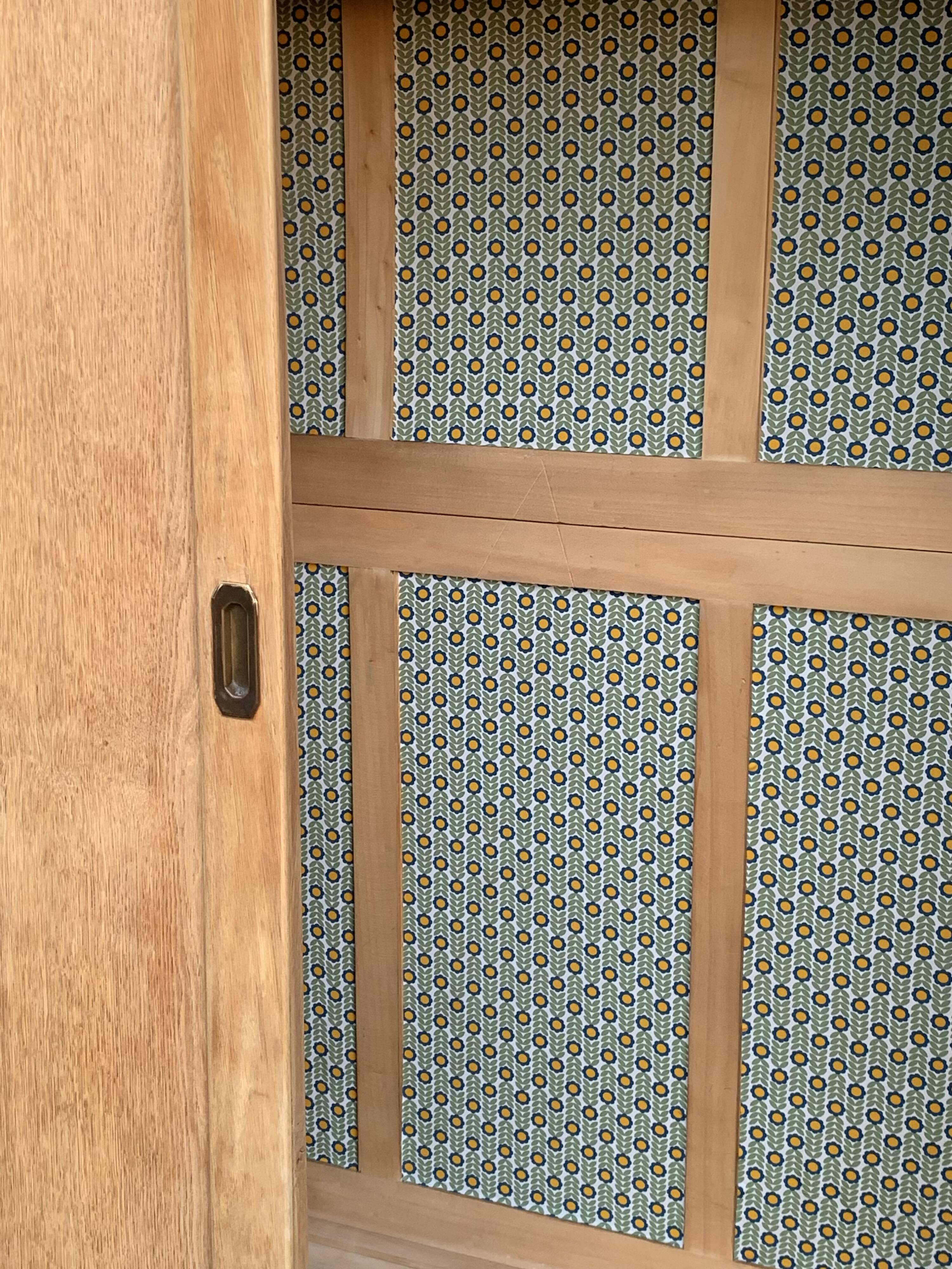 Parisian art deco wardrobe sliding doors solid raw oak