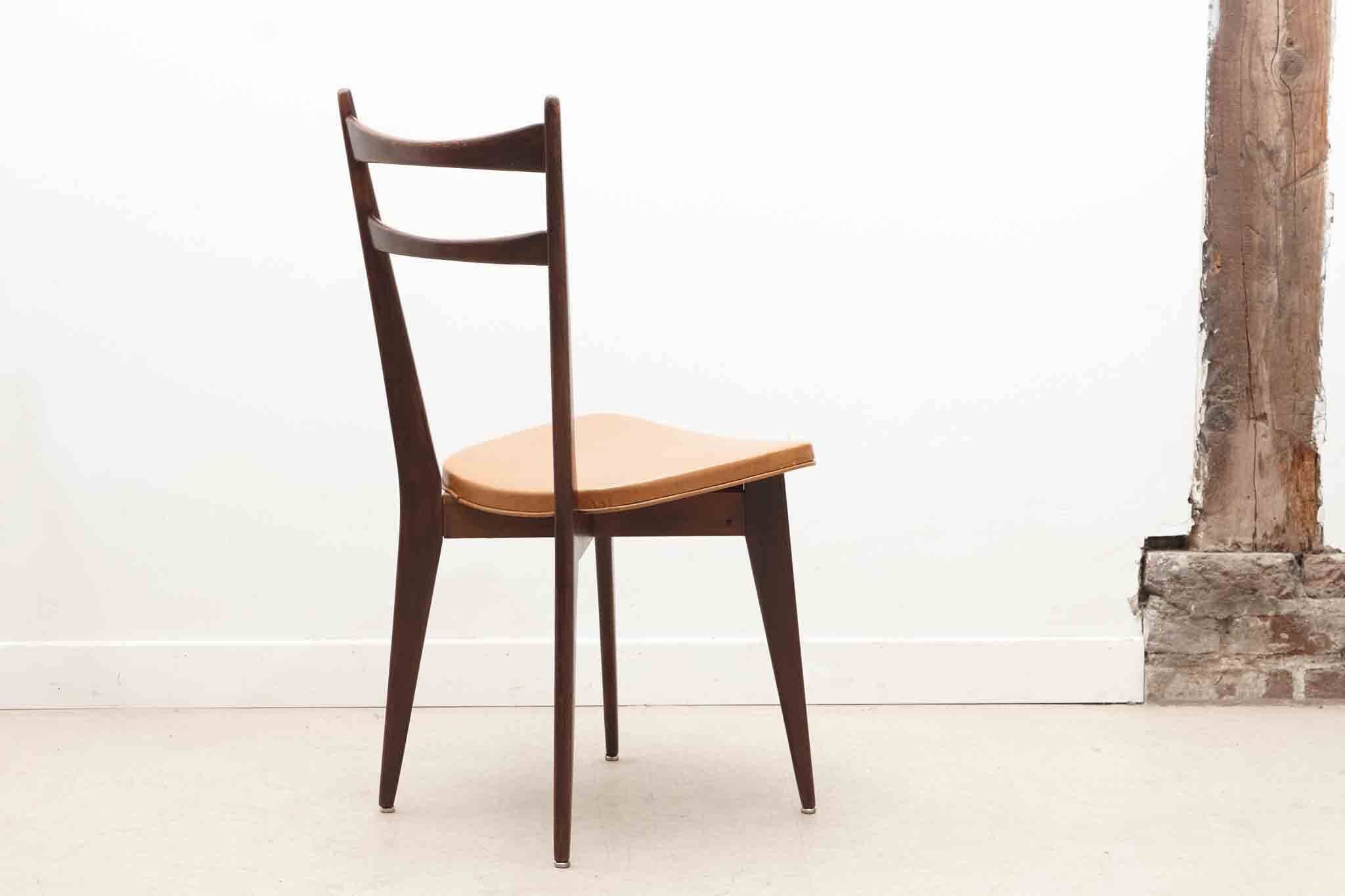Bistro chair in fawn leatherette and dark oak