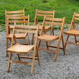 Set of 6 folding chairs in solid beech from the 70s