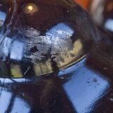 Pair of black enamelled sheet metal pendant lights from the 1950s.