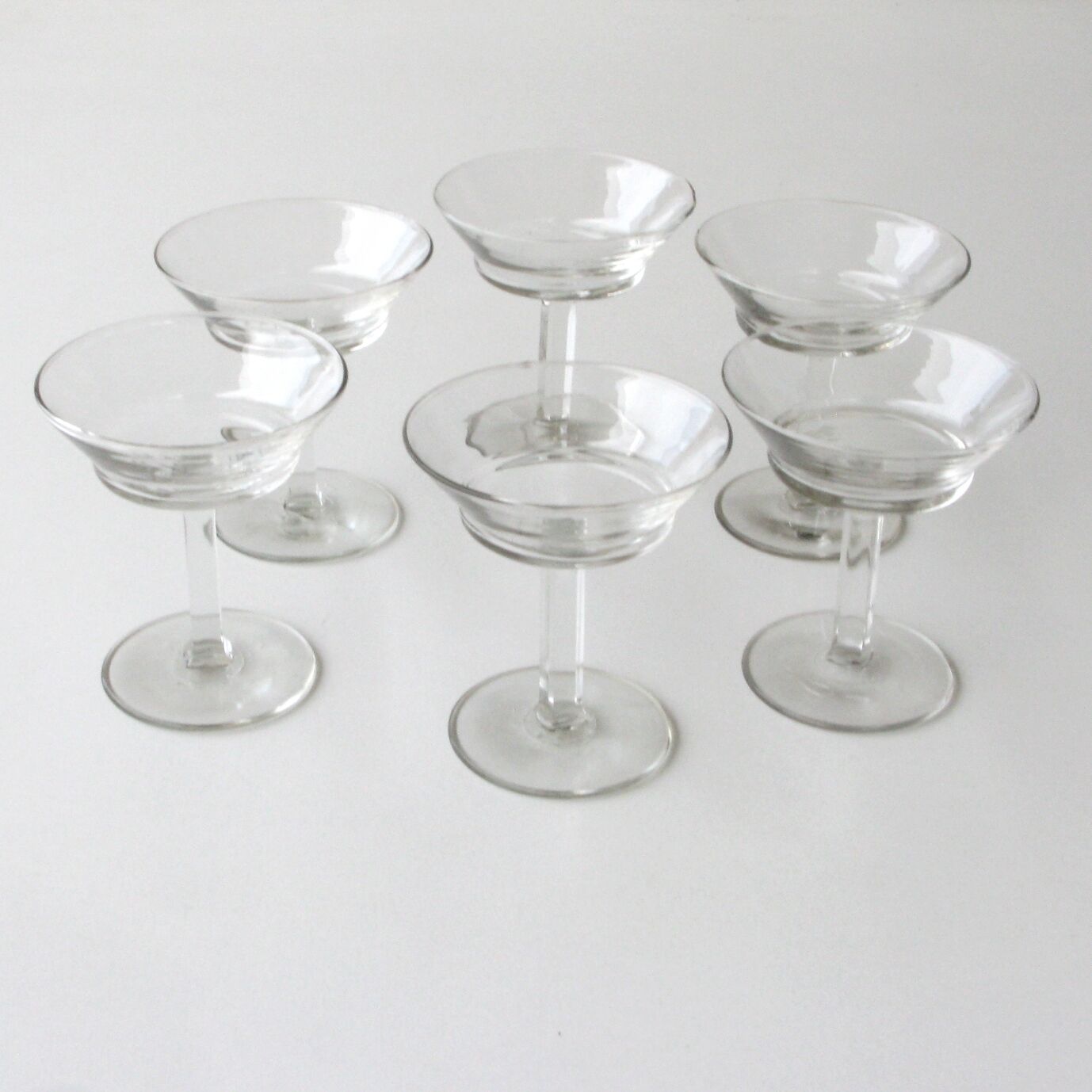 6 old champagne glasses vintage model glass square feet design