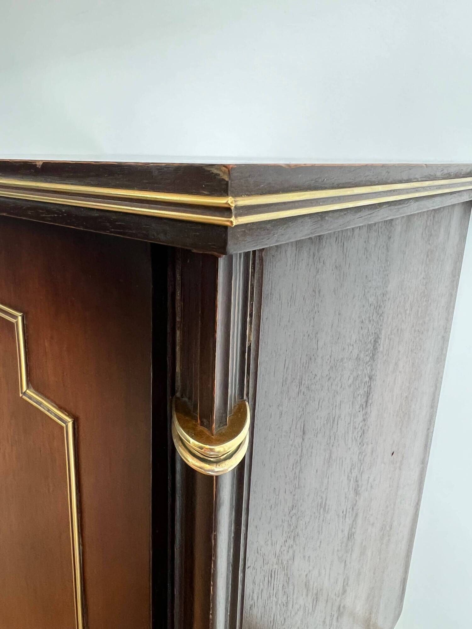 Pair of Occasional Tables with Mahogany Doors and Brass Inlays. Work F