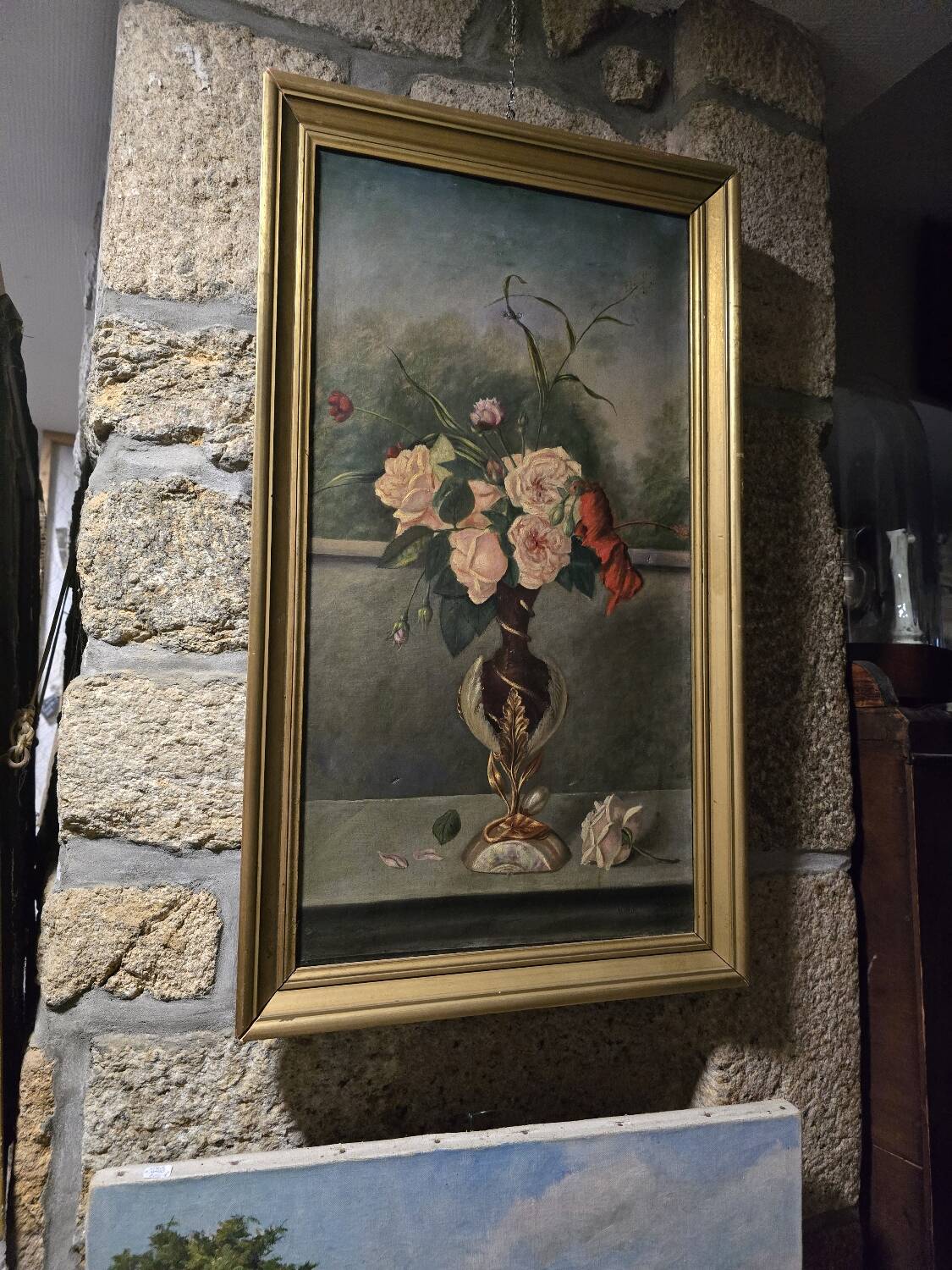 Oil on canvas with bouquet