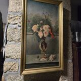 Oil on canvas with bouquet