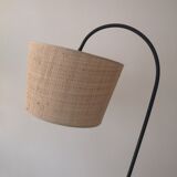 Lampadaire liseuse vintage filaire en metal et osier, 1960