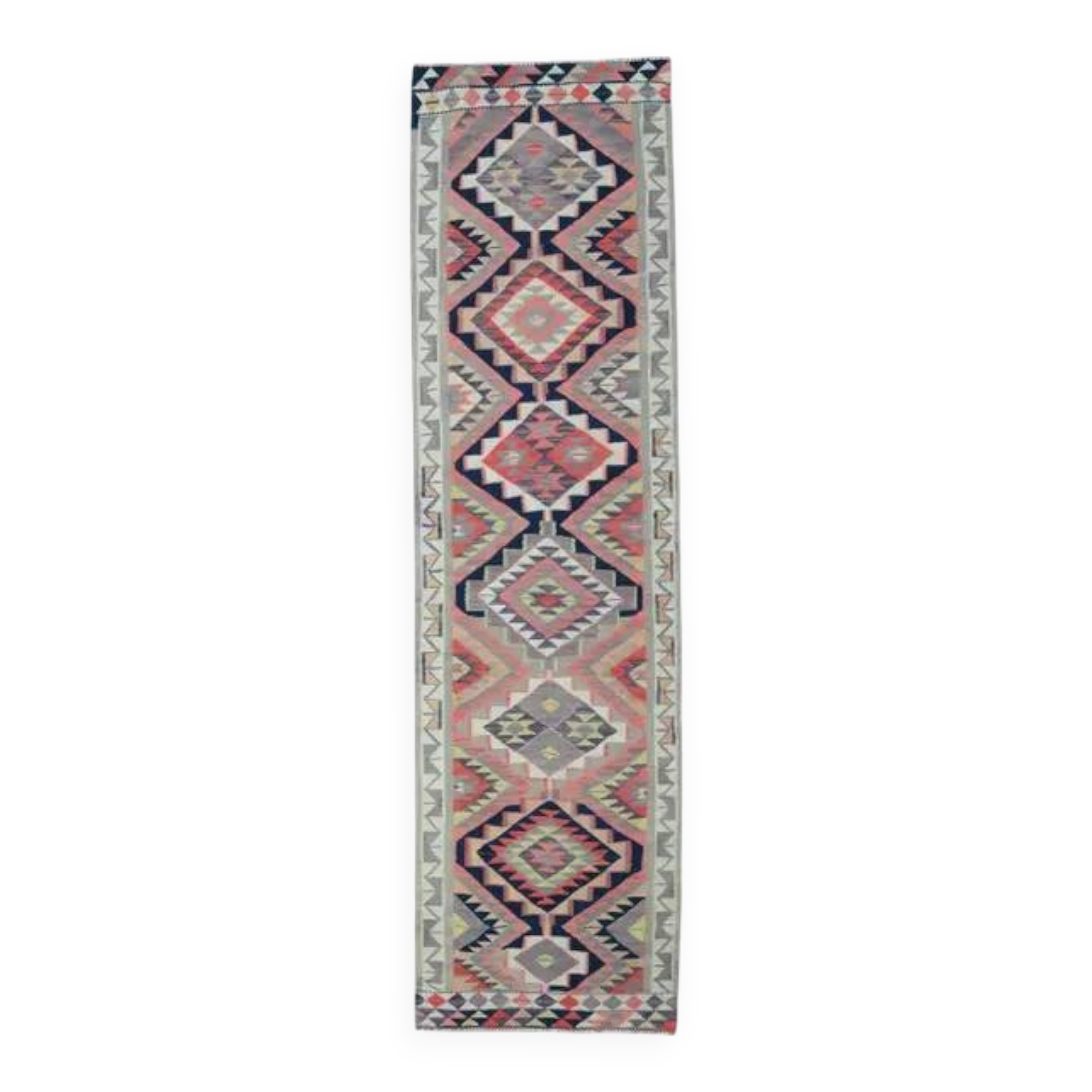 1970s Vintage Turkish Oushak Handmade Wool Cotton Orange Runner Rug 89x319