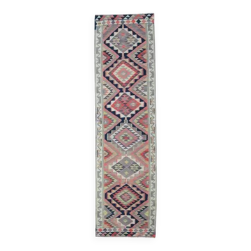 1970s Vintage Turkish Oushak Handmade Wool Cotton Orange Runner Rug 89x319