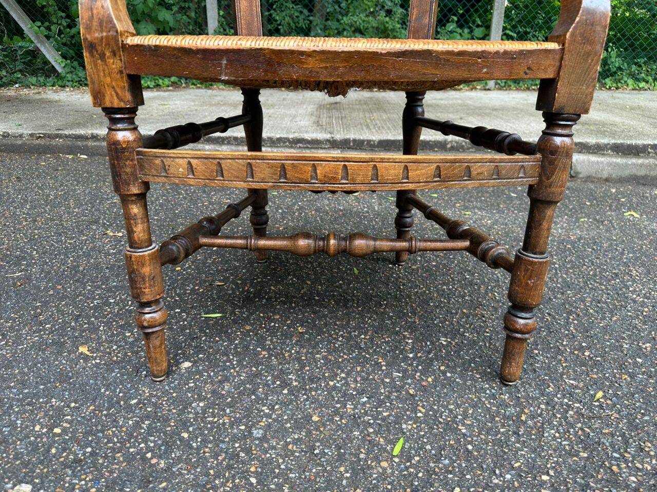 19th-century solid wood straw chair 111cm