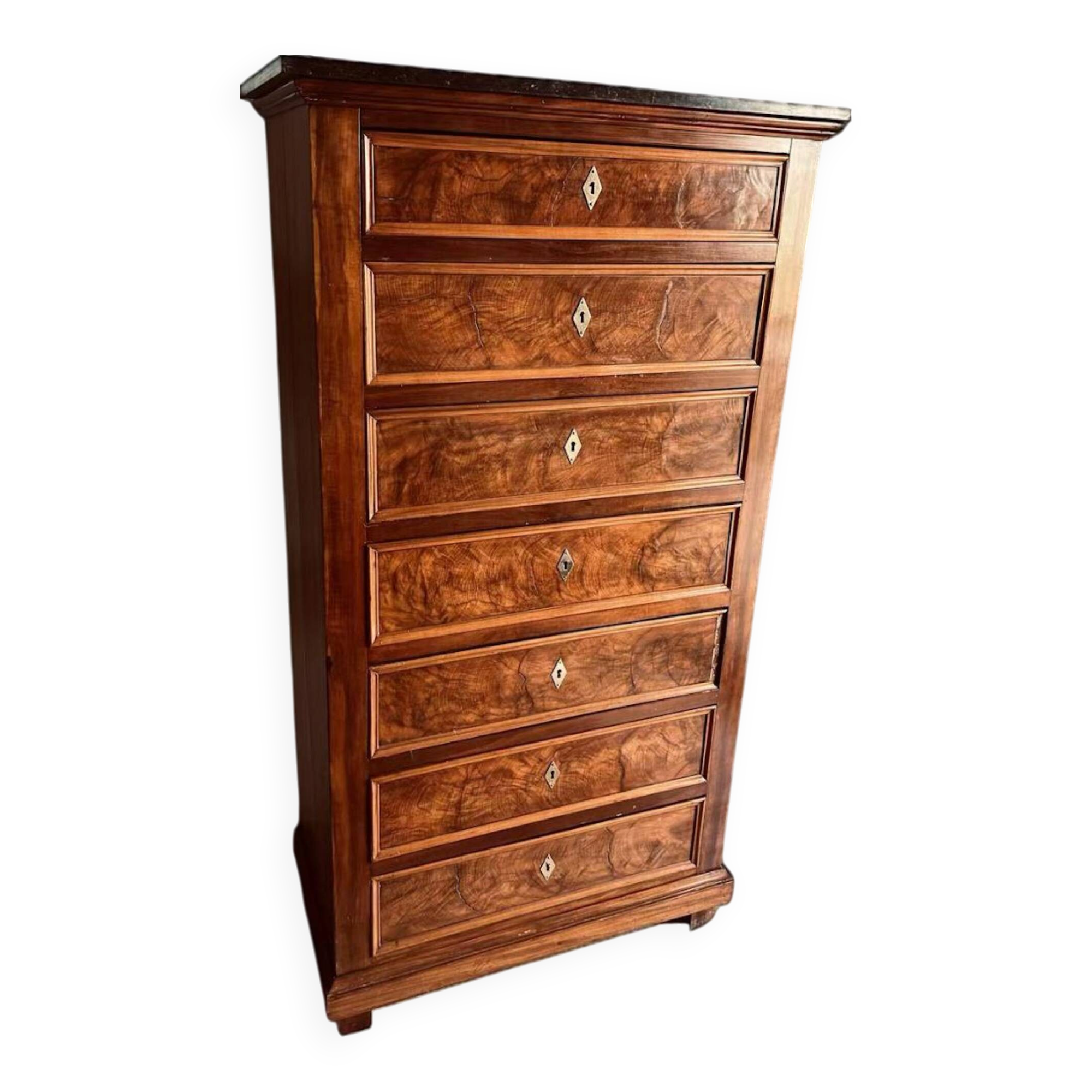 Semainier d'époque Louis-Philippe en ronce de noyer – XIXe siècle